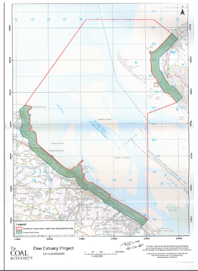 The area granted to Cluff Natural Resources by the Coal Authority for Underground Coal Gasification in the Dee and covering Hilbre Island